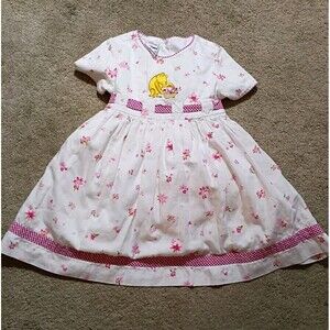 Disney Store Vintage Winnie the Pooh 3T Pink Plaid Floral Party Dress